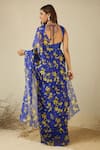 Shop_Label Nitika_Blue Silk Organza, Chanderi Square Neck Royal Saree With Stitched Blouse _at_Aza_Fashions