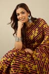 Buy_Label Nitika_Peach Silk, Chanderi Floral Striped Organza Saree Set _Online_at_Aza_Fashions