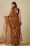 Shop_Label Nitika_Peach Silk, Chanderi Floral Striped Organza Saree Set _at_Aza_Fashions