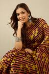 Buy_Label Nitika_Maroon Silk Organza, Chanderi Black Coral Striped Saree With Stitched Blouse  _Online_at_Aza_Fashions