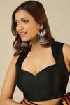 Shop_Label Nitika_Maroon Silk Organza, Chanderi Black Coral Striped Saree With Stitched Blouse  _Online_at_Aza_Fashions