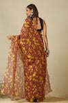 Shop_Label Nitika_Maroon Silk Organza, Chanderi Black Coral Striped Saree With Stitched Blouse  _at_Aza_Fashions
