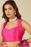 Shop_Label Nitika_Purple Silk Organza, Chanderi Floral Print Saree And Blouse _Online_at_Aza_Fashions