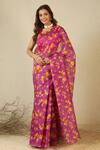 Buy_Label Nitika_Purple Silk Organza, Chanderi Floral Print Saree And Blouse 