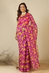 Buy_Label Nitika_Purple Silk Organza, Chanderi Floral Print Saree And Blouse _at_Aza_Fashions