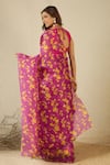 Label Nitika_Purple Silk Organza, Chanderi Floral Print Saree And Blouse _Online_at_Aza_Fashions