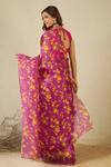 Label Nitika_Purple Silk Organza, Chanderi Sweetheart Pink Striped Saree With Stitched Blouse _Online_at_Aza_Fashions