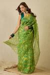 Buy_Label Nitika_Green Silk Organza, Chanderi Yellow Striped Saree _at_Aza_Fashions
