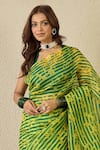 Buy_Label Nitika_Green Silk Organza, Chanderi Emerald Striped Saree With Stitched Blouse _Online_at_Aza_Fashions