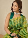 Shop_Label Nitika_Green Silk Organza, Chanderi Emerald Striped Saree With Stitched Blouse 