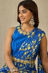 Buy_Label Nitika_Blue Modal, Chanderi, Satin Embroidery Round Floral Print Pre-draped Saree Set _Online_at_Aza_Fashions
