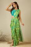 Shop_Label Nitika_Green Modal, Chanderi, Satin Round And Yellow Hand Embroidered Pre-stitched Saree _Online_at_Aza_Fashions