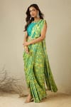 Label Nitika_Green Modal, Chanderi, Satin Round And Yellow Hand Embroidered Pre-stitched Saree _at_Aza_Fashions