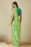 Label Nitika_Green Modal, Chanderi, Satin Round And Yellow Hand Embroidered Pre-stitched Saree _Online_at_Aza_Fashions