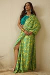 Buy_Label Nitika_Green Modal, Chanderi, Satin Round And Yellow Hand Embroidered Pre-stitched Saree 