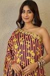 Buy_Label Nitika_Peach Modal, Satin Embroidery Asymmetric Black And Striped Tunic & Palazzo Set _Online_at_Aza_Fashions