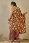 Shop_Label Nitika_Peach Modal, Satin Embroidery Asymmetric Black And Striped Tunic & Palazzo Set _at_Aza_Fashions