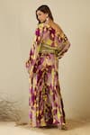 Label Nitika_Purple Satin, Georgette Beads, Embroidery Floral Printed Top And Palazzo Set _Online_at_Aza_Fashions