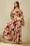 Shop_Label Nitika_Purple Satin, Georgette Beads, Embroidery Floral Printed Top And Palazzo Set _Online_at_Aza_Fashions