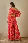 Shop_Label Nitika_Fuchsia Satin, Georgette Off-shoulder Floral Print Set _at_Aza_Fashions
