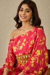 Label Nitika_Fuchsia Satin, Georgette Off-shoulder Floral Print Set _Online_at_Aza_Fashions