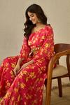 Buy_Label Nitika_Fuchsia Satin, Georgette Off-shoulder Floral Print Set 