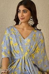 Label Nitika_Blue Modal, Satin Embroidery V-neck Floral Print Kaftan _Online_at_Aza_Fashions
