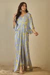 Buy_Label Nitika_Blue Modal, Satin Embroidery V-neck Floral Print Kaftan _at_Aza_Fashions