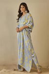 Shop_Label Nitika_Blue Modal, Satin Embroidery V-neck Floral Print Kaftan _Online_at_Aza_Fashions