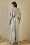 Shop_Label Nitika_Blue Modal, Satin Embroidery V-neck Floral Print Kaftan _at_Aza_Fashions