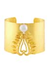 Shop_Mnsh_Gold Plated Pearls Amour Heart Statement Cuff _at_Aza_Fashions