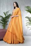 Vara By Vibha N Priti_Mustard Chiffon, Organza Tassels, Embroidery Round Hand Jacket Lehenga Set _Online_at_Aza_Fashions