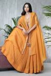 Buy_Vara By Vibha N Priti_Mustard Chiffon, Organza Tassels, Embroidery Round Hand Jacket Lehenga Set _Online_at_Aza_Fashions