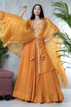 Buy_Vara By Vibha N Priti_Mustard Chiffon, Organza Tassels, Embroidery Round Hand Jacket Lehenga Set 