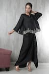 Buy_Vara By Vibha N Priti_Black Organza, Satin, Modal Embroidery Round Neck Hand Tunic And Skirt Set _at_Aza_Fashions