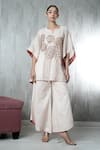 Buy_Vara By Vibha N Priti_Beige Tissue Embroidery Round Neck Hand Kaftan And Pant Set _at_Aza_Fashions