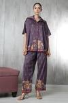 Buy_Vara By Vibha N Priti_Purple Silk, Chanderi Embroidery Collared Hand Tunic And Pant Set _at_Aza_Fashions