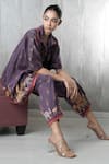Shop_Vara By Vibha N Priti_Purple Silk, Chanderi Embroidery Collared Hand Tunic And Pant Set _Online_at_Aza_Fashions