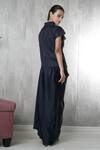 Shop_Vara By Vibha N Priti_Navy Organza, Satin, Modal Embroidery V-neck Blue Hand Waist Coat And Skirt _at_Aza_Fashions