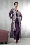 Buy_Vara By Vibha N Priti_Purple Satin, Chiffon, Organza Embroidery Round Neck Hand Three Piece Set _at_Aza_Fashions