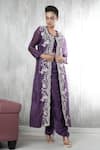 Buy_Vara By Vibha N Priti_Purple Satin, Chiffon, Organza Embroidery Round Neck Hand Three Piece Set _Online_at_Aza_Fashions