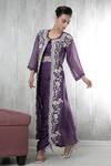 Shop_Vara By Vibha N Priti_Purple Satin, Chiffon, Organza Embroidery Round Neck Hand Three Piece Set _Online_at_Aza_Fashions