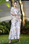 Buy_Vara By Vibha N Priti_Pink Silk, Chanderi, Organza Embroidery Light Printed Jumpsuit And Jacket Set _Online_at_Aza_Fashions