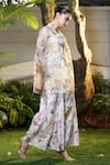 Shop_Vara By Vibha N Priti_Pink Silk, Chanderi, Organza Embroidery Light Printed Jumpsuit And Jacket Set _Online_at_Aza_Fashions