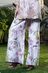 Buy_Vara By Vibha N Priti_Pink Silk, Chanderi, Organza Embroidery Split Light Printed Tunic And Palazzo Set _Online_at_Aza_Fashions