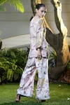 Shop_Vara By Vibha N Priti_Pink Silk, Chanderi, Organza Embroidery Split Light Printed Tunic And Palazzo Set _at_Aza_Fashions