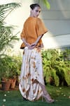Shop_Vara By Vibha N Priti_Yellow Organza, Satin, Modal Embroidery Round Mustard Hand Tunic And Harem Pant _at_Aza_Fashions