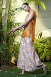 Shop_Vara By Vibha N Priti_Mustard Chanderi, Organza Embroidery Round Neck Hand Set _Online_at_Aza_Fashions