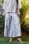 Buy_Vara By Vibha N Priti_Blue Organza, Silk, Chanderi Embroidery Round Powder Hand Jacket And Palazzo _Online_at_Aza_Fashions
