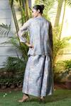 Shop_Vara By Vibha N Priti_Blue Organza, Silk, Chanderi Embroidery Round Powder Hand Jacket And Palazzo _at_Aza_Fashions